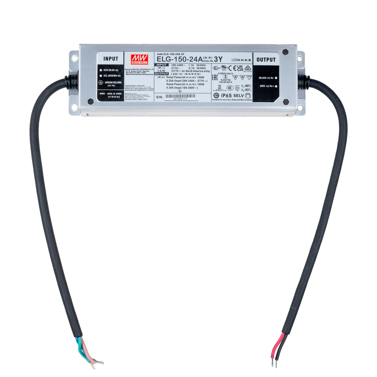 A 150W LED driver is shown with four visible mounting holes to allow it to be mounted out of the way on a flat surface or custom fabricated mounting bracket