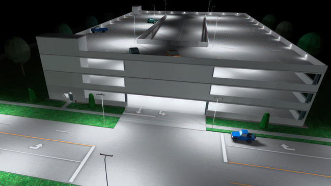 Photometric design of an outdoor parking structure