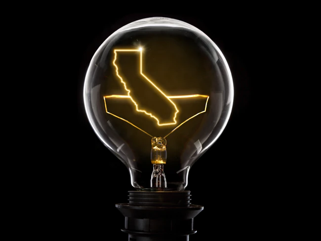 Light bulb with the outline of California as the filament