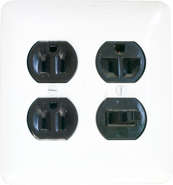 Combination light switch panel with a single pole switch for the lights and three electrical outlets