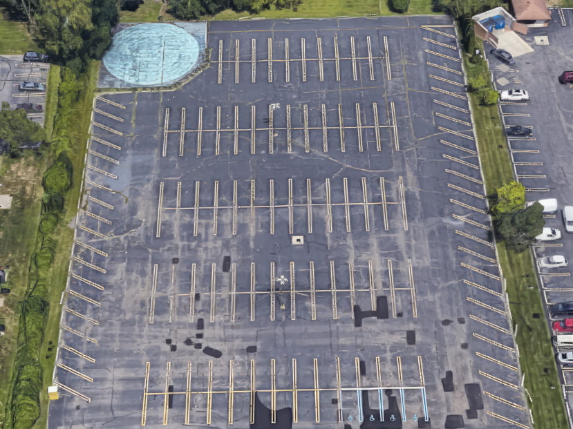 Top view of a parking lot for a parking lot lighting project