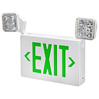 LED Emergency Exit Sign - Single or Double Face - 2 Lamp Heads - Green - Battery Backup - Fire Resistant - Topaz