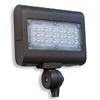 The front of a 30 watt Broadcast FLF outdoor flood light attached to a knuckle mount