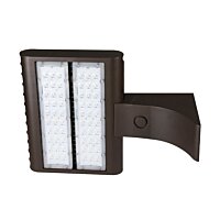 80 watt LED flood light with an extruded arm mount for pole mounted parking lot lighting and post mounted outdoor security lighting