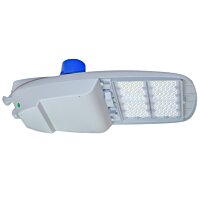 A straits stf series led street light is shown with its reflector facing down and a photocell mounted on the top