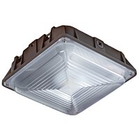 Square shaped LED canopy light that mounts on outdoor ceilings canopies and parking structures