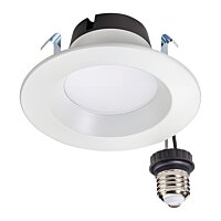 4" CCT Selectable, LED Canless Recessed Downlight - 6.5W - 550 Lumens - E26 Adapter - Smooth White Trim | Topaz
