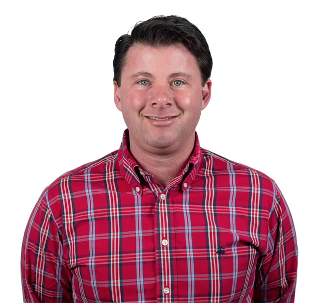 Headshot of the CEO of Commercial LED Lights Charlie Kughn wearing a red plaid shirt
