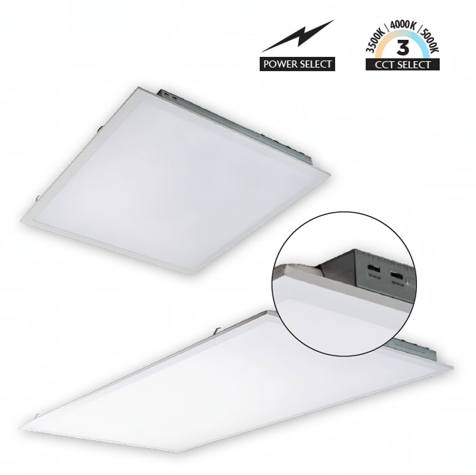 Topaz Lighting 2x2 and 2x4 LED flat panels with the color and power select features