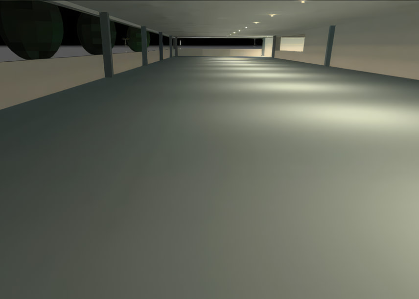 3D model interior of a parking garage at night