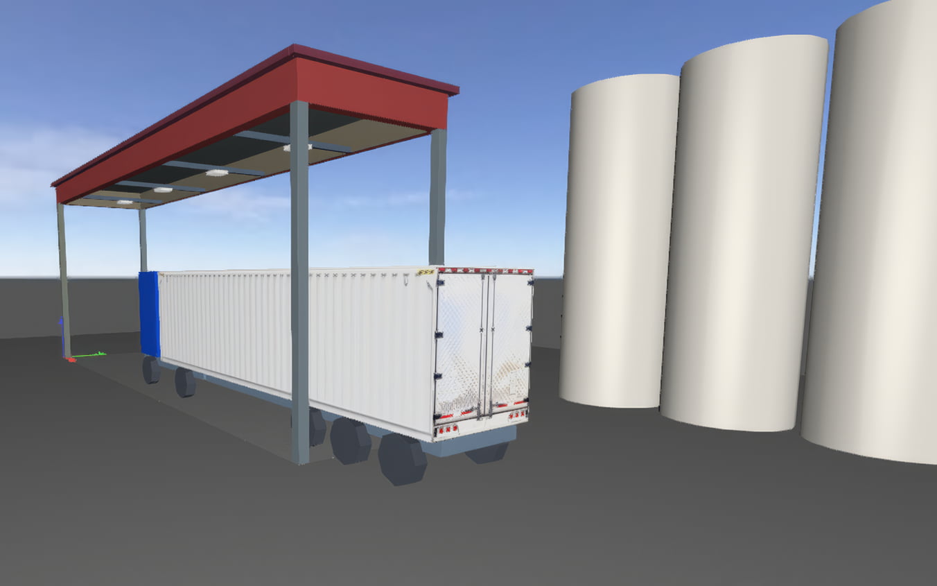 A 3D view of a big rig fueling station at day time