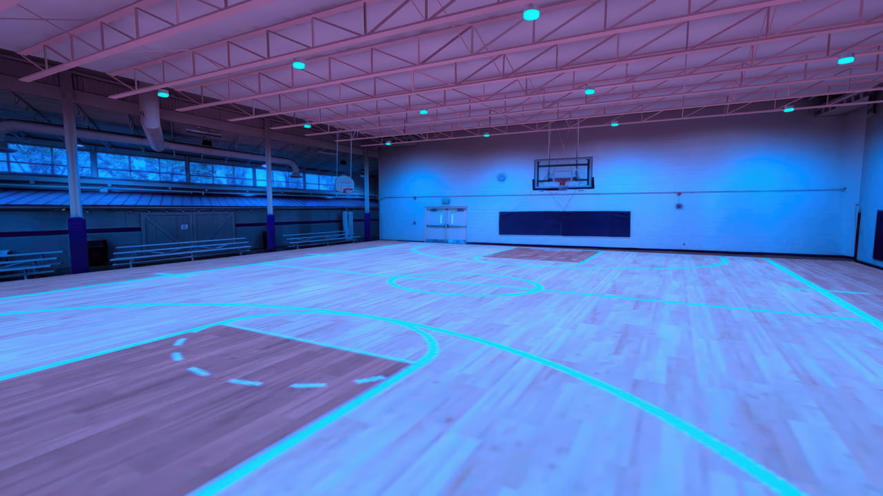 3D Photometric false color showing the even lighting distribution across the court