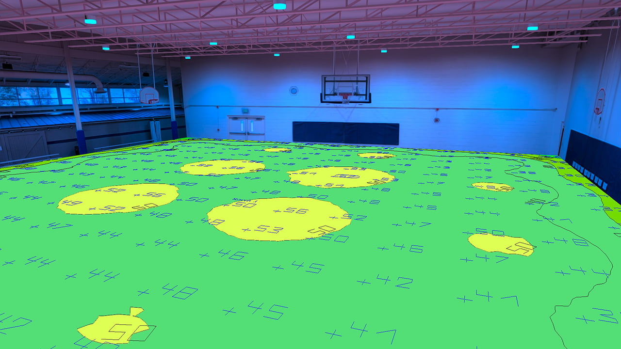Footcandle analysis of a basketball court with 300W high bays