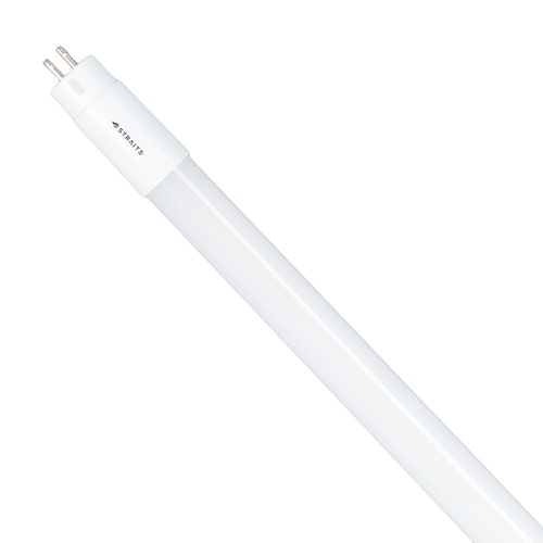 Closeup view of a Straits Lighting NX Series 4 foot LED T8 tube light with two prongs on the end