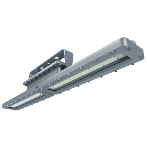 Explosion proof LED linear shaped strip light that produces a rectangular beam of light.