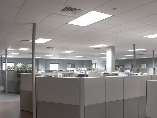 Office building illuminated with LED lighting