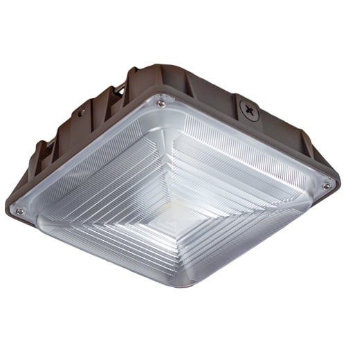 Brown outdoor canopy light with the lens facing the viewer