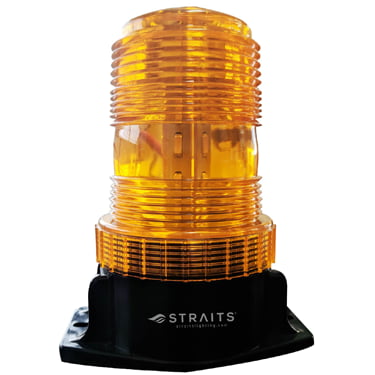Single orange safety strobe beacon light that mounts on top of forklifts to prevent accidents