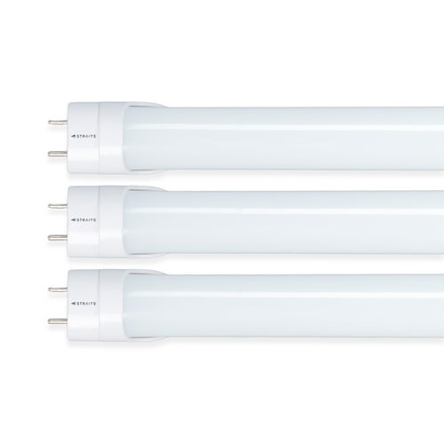 Top view of three Straits Lighting X-Series 4 foot LED T8 tube light with a clear frosted lens coating.